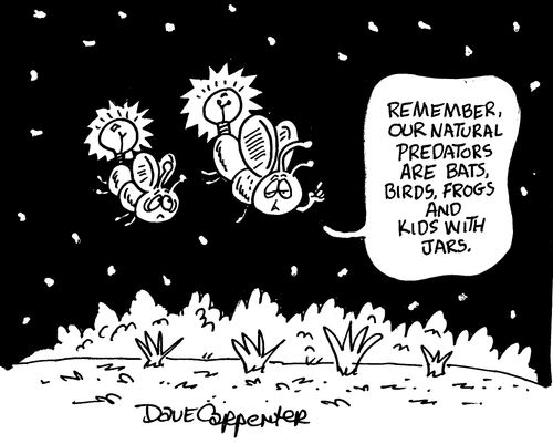 'Remember our natural predators are bats, birds,frogs and kids with jars.'