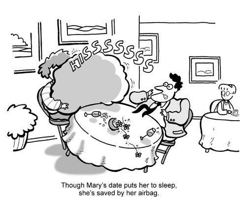 Though Mary's date puts her to sleep, she's saved by her airbag.