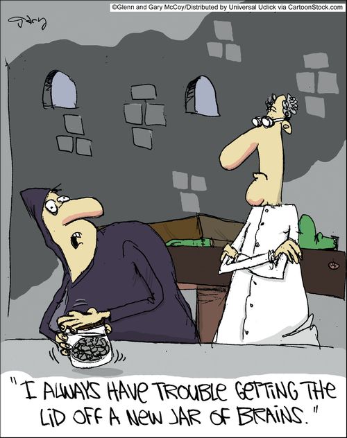 'I always have trouble getting the lid off  a new jar of brains.'