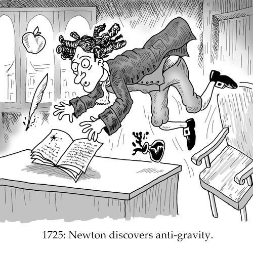1725: Newton discovers anti-gravity.