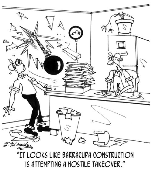 'It looks like Barracuda Construction is attempting a hostile takeover.'