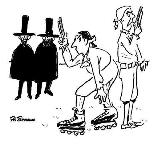 Dueller cheating by wearing rollerblades.