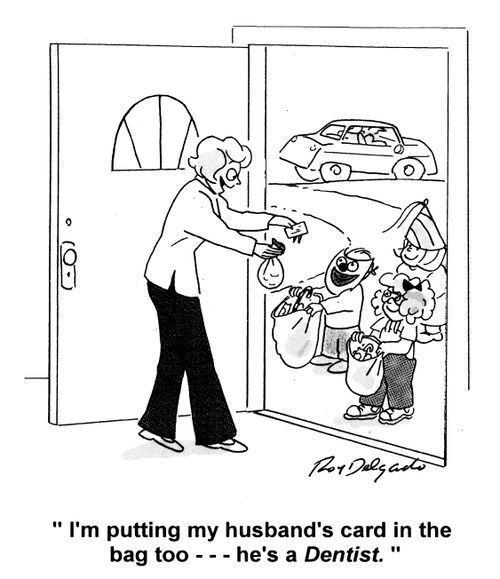 'I'm putting my husband's card in the bag too... he's a Dentist.'