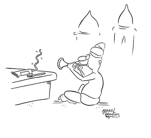 Indian snake charmer raising toothpaste