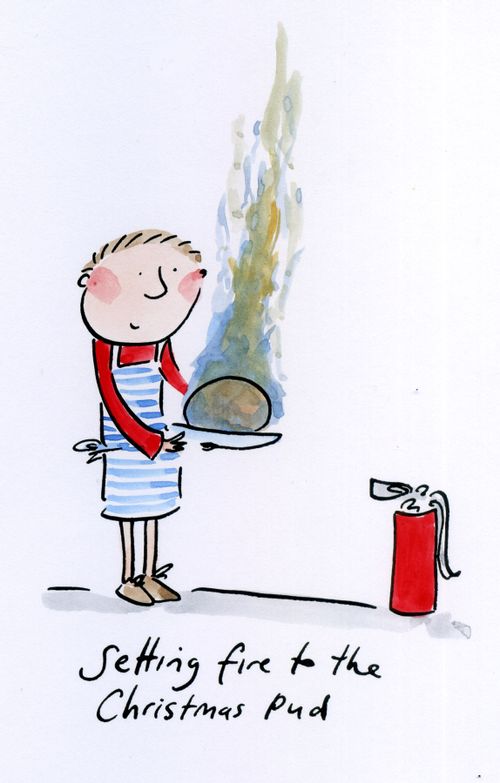 Setting fire to the Christmas Pud.