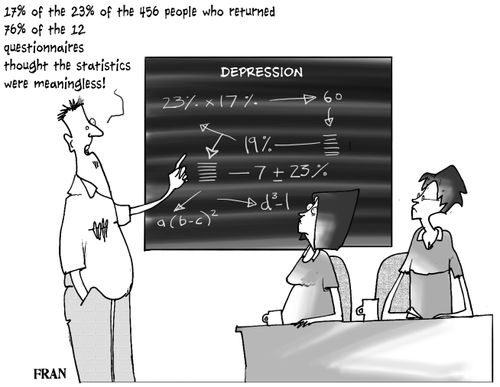 '17 of the 23 of the 456 people who returned 76 of the 12 questionnaires thought the statistics were meaningless.'