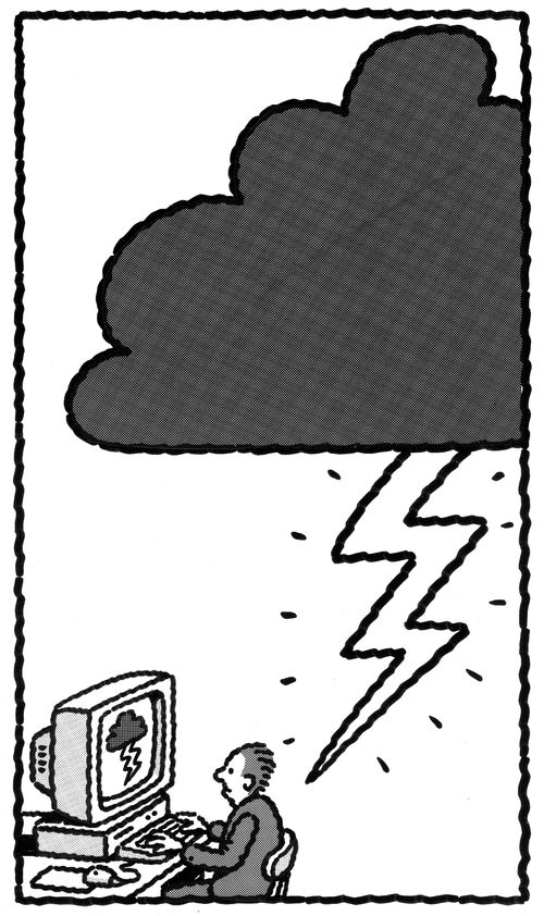 Dark cloud over an office.