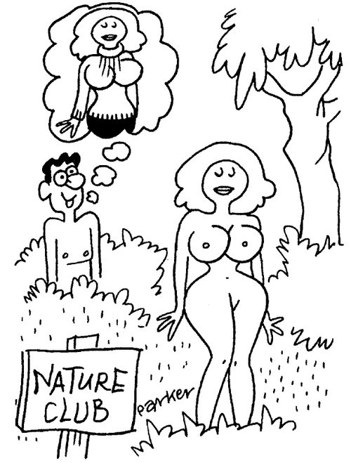 Man in naturalists club imagining a woman in clothes