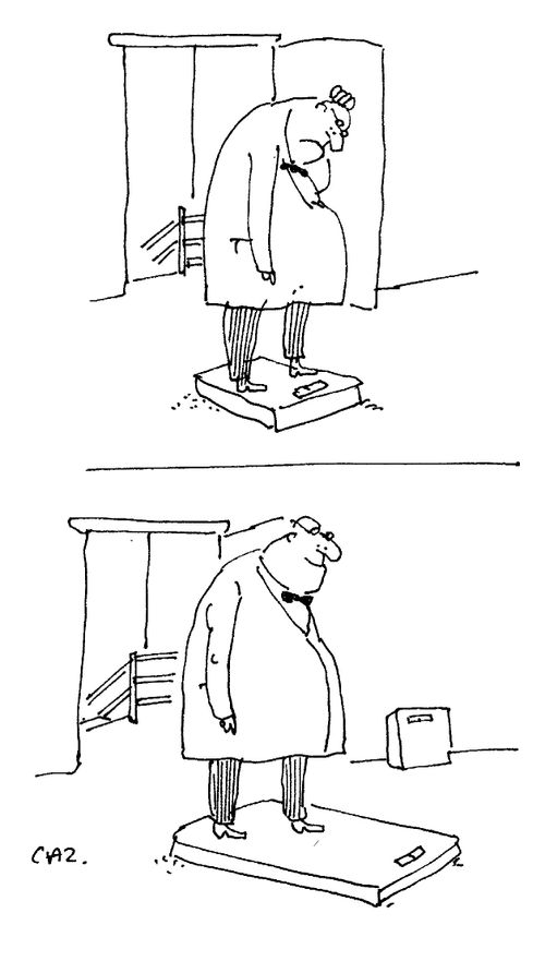 'Man needs a longer set of scales in order to read the dial'