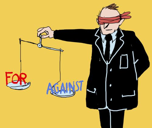 Deciding for or against an idea.