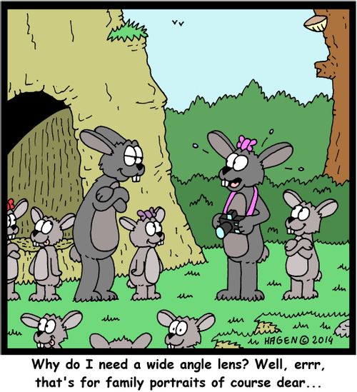'Why do I need a wide angle lens? Well, errr, that's for family portraits of course dear...'