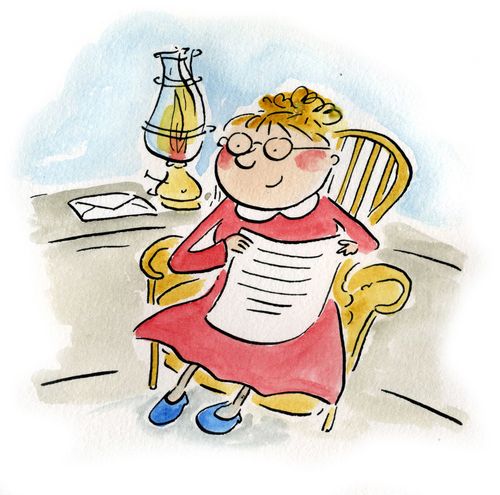 Letter writing lady.