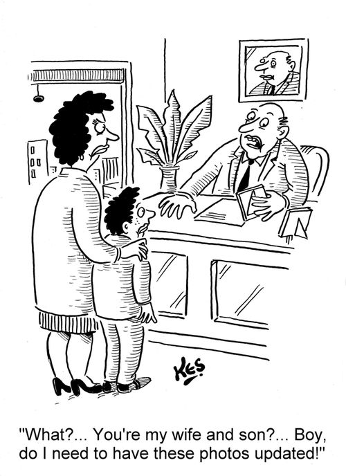 'What?... You're my wife and son?... Boy, do I need to have these photos updated!'