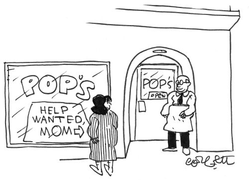 Pop's store's wanted ad: MOM.