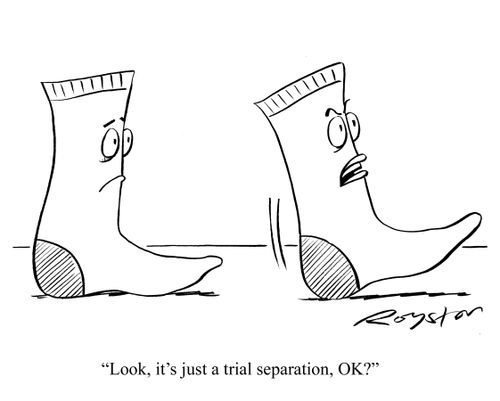 Female sock walks away from male sock, saying: 'Look, it's just a trial separation, OK?'