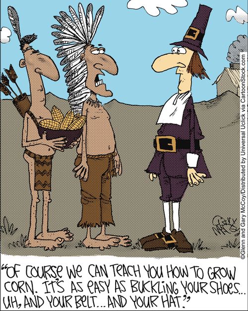 'Of course we can teach you how to grow corn. It's as easy as buckling your shoes... uh, and your belt... and your hat.'
