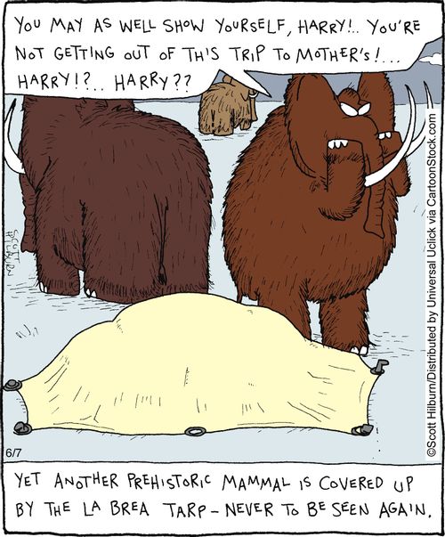 Yet anoher prehistoric mammal is covered up by the La Brea Tarp - never to be seen again.