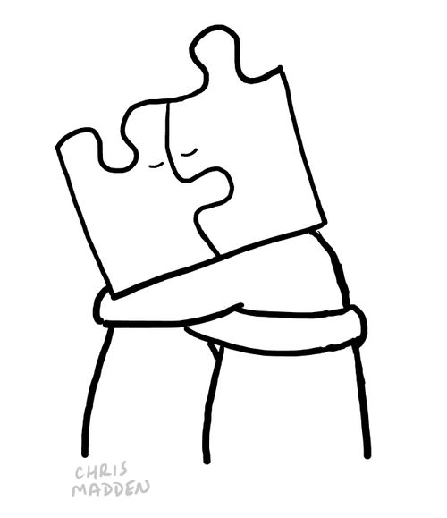 The Kiss - Two pieces of a jigsaw embracing .