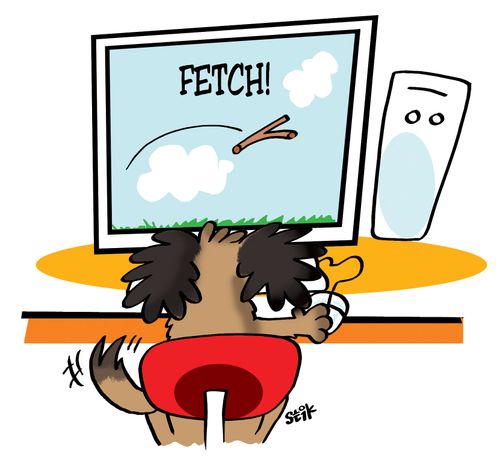 Dog playing VR fetch.