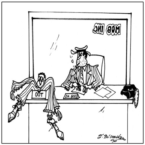A mobster with a dead body in his office out box.