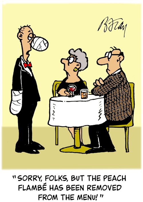 'Sorry, folks, but the Peach Flambé has been removed from the menu!'
