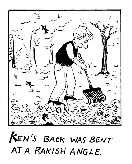 'Ken's back was bent at a rakish angle'