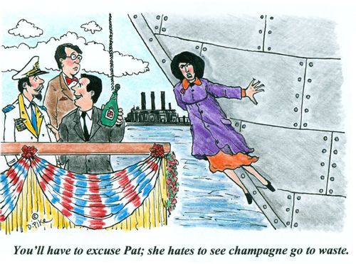 'You'll have to excuse Pat; she hates to see champagne go to waste.'