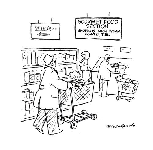Gourmet food section: shoppers must wear coat & tie.