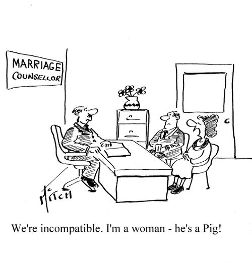 We're incompatible. I'm a woman, he's a Pig.