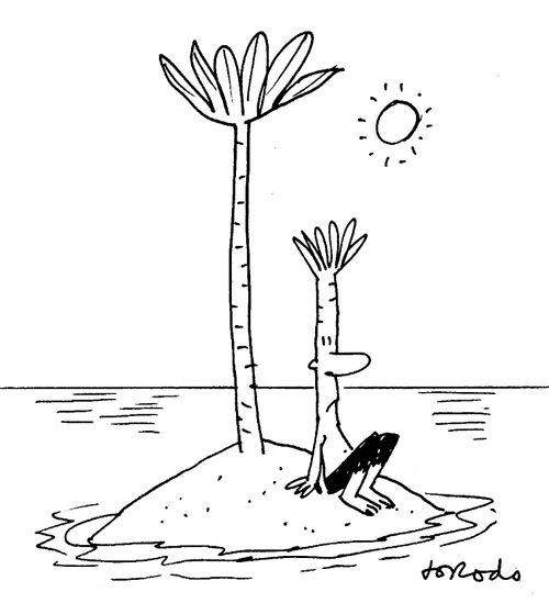 Man with Tree-like head on Desert Island
