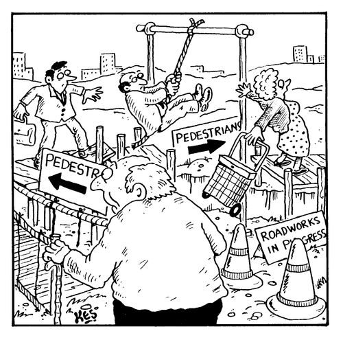 Obstacle course for 'pedestrians' at road works