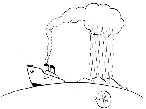 Ship polluting the coast.