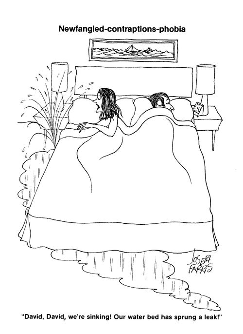 Newfangled contraceptions phobia:  'David, David, we're sinking!  Our water bed has sprung a leak!'