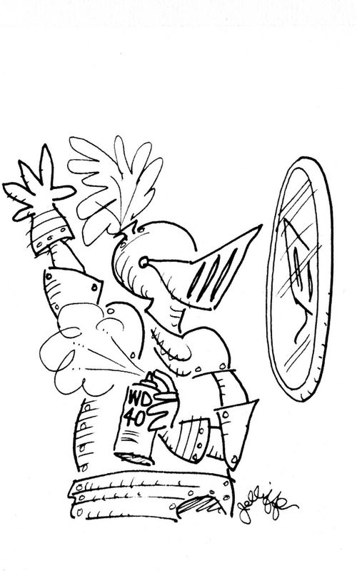 Knight Spraying WD40 Under Arms.