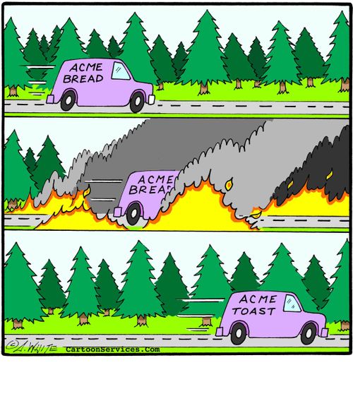 Bread truck goes through forest fire, changes to Toast truck.