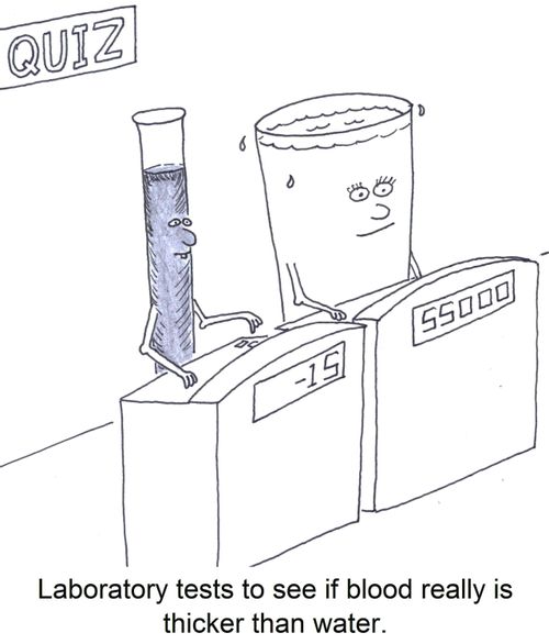 Laboratory tests to see if blood really is thicker than water.