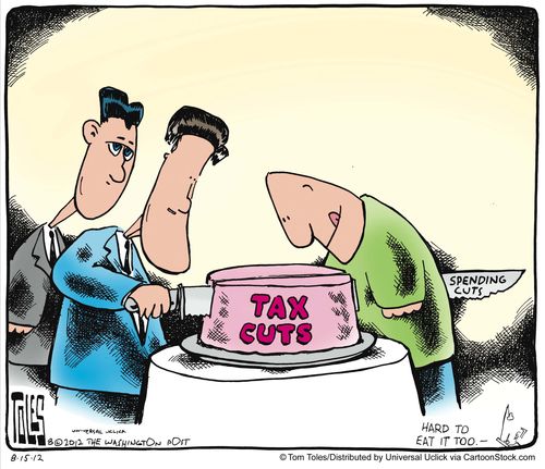 Romney proposes tax cuts and spending cuts.