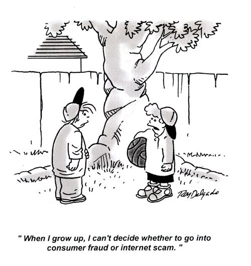 'When I grow up, I can't decide whether to go into consumer fraud or internet scam.'
