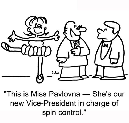 'This is Miss Pavlovna — she's our new Vice-President in charge of spin control.'