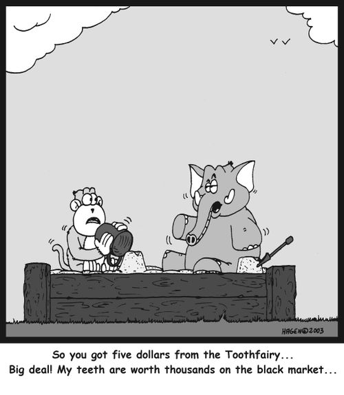 'So you got five dollars from the Toothfairy... Big deal! My teeth are worth thousands on the black market...'