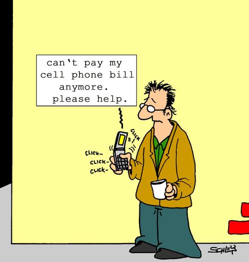Text message: 'Can't pay my cell phone bill anymore. Please help.'