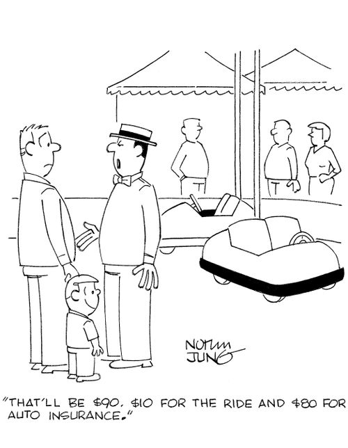 'That'll be $90. $10 for the ride and $80 for auto insurance.'