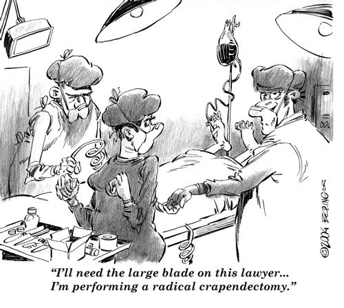 'I'll need the large blade on this lawyer...I'm performing a radical crapendectomy.'