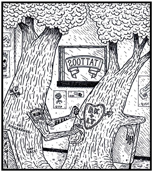 A Tree getting a Love-heart Tattoo carved into his bark