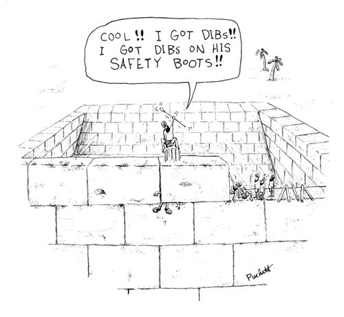 A worker gets killed and his co-worker calls dibs on his safety boots...