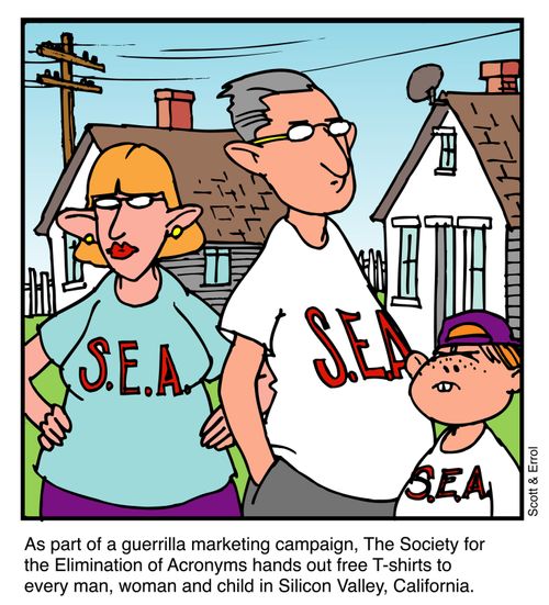 The Society for the Elimination of Acronyms hands out t-shirts