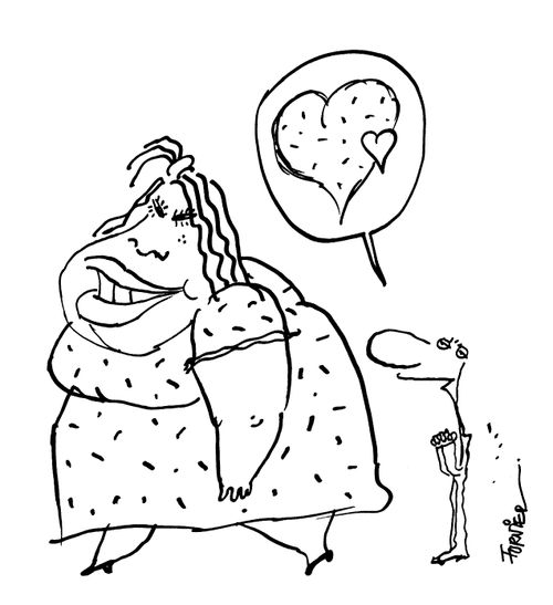 Small man falling in love with large woman