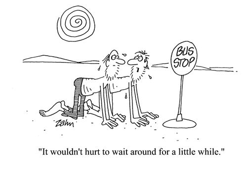 Bus stop in the desert - 'It wouldn't hurt to wait around for a little while.'