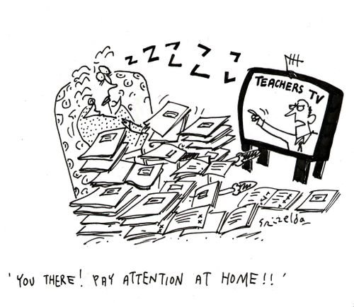 Teachers TV on the television - 'You there! Pay attention at home!'