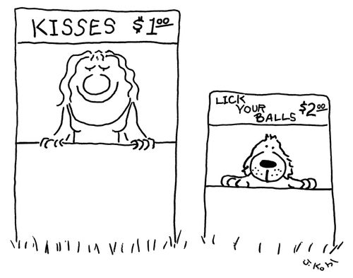 Kisses/ Lick your balls.